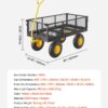 VEVOR 900 Lbs Heavy Duty Steel Garden Cart, Garden Wagon Cart on Wheels, Outdoor Metal Yard Utility Wagon Carts with 10" Tires and Mesh Removable Sides(Convert to Flatbed) and 180°Rotating Handle