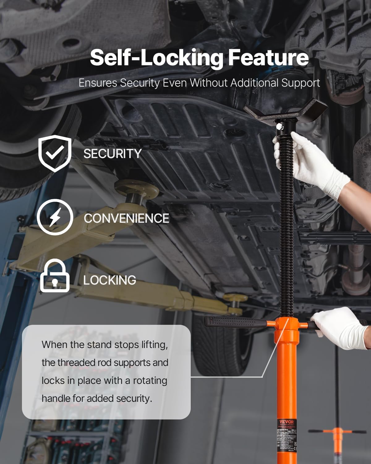 VEVOR Underhoist Support Stand 3/4 Ton Capacity Under Hoist Jack Stand | Lifting from 51.97" to 80", Bearing Mounted Spin Handle, with Two Wheels & Foot Pedal, Support Vehicle Components VEVOR Underhoist Support Stand 3/4 Ton Capacity Under Hoist Jack Stand | Lifting from 51.97" to 80", Bearing Mounted Spin Handle, with Two Wheels & Foot Pedal, Support Vehicle Components - Image 5