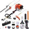 VEVOR Gas Hedge Trimmer, 2 Cycle Gas Power Handheld Hedge Trimmer, 5-in-1 63cc Cordless Weed Eater with Protective Gear Set, Includes Hedge and String Trimmer, Brush Cutter(3T & 40T Blades), Pole Saw