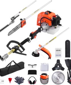 VEVOR Gas Hedge Trimmer, 2 Cycle Gas Power Handheld Hedge Trimmer, 5-in-1 63cc Cordless Weed Eater with Protective Gear Set, Includes Hedge and String Trimmer, Brush Cutter(3T & 40T Blades), Pole Saw