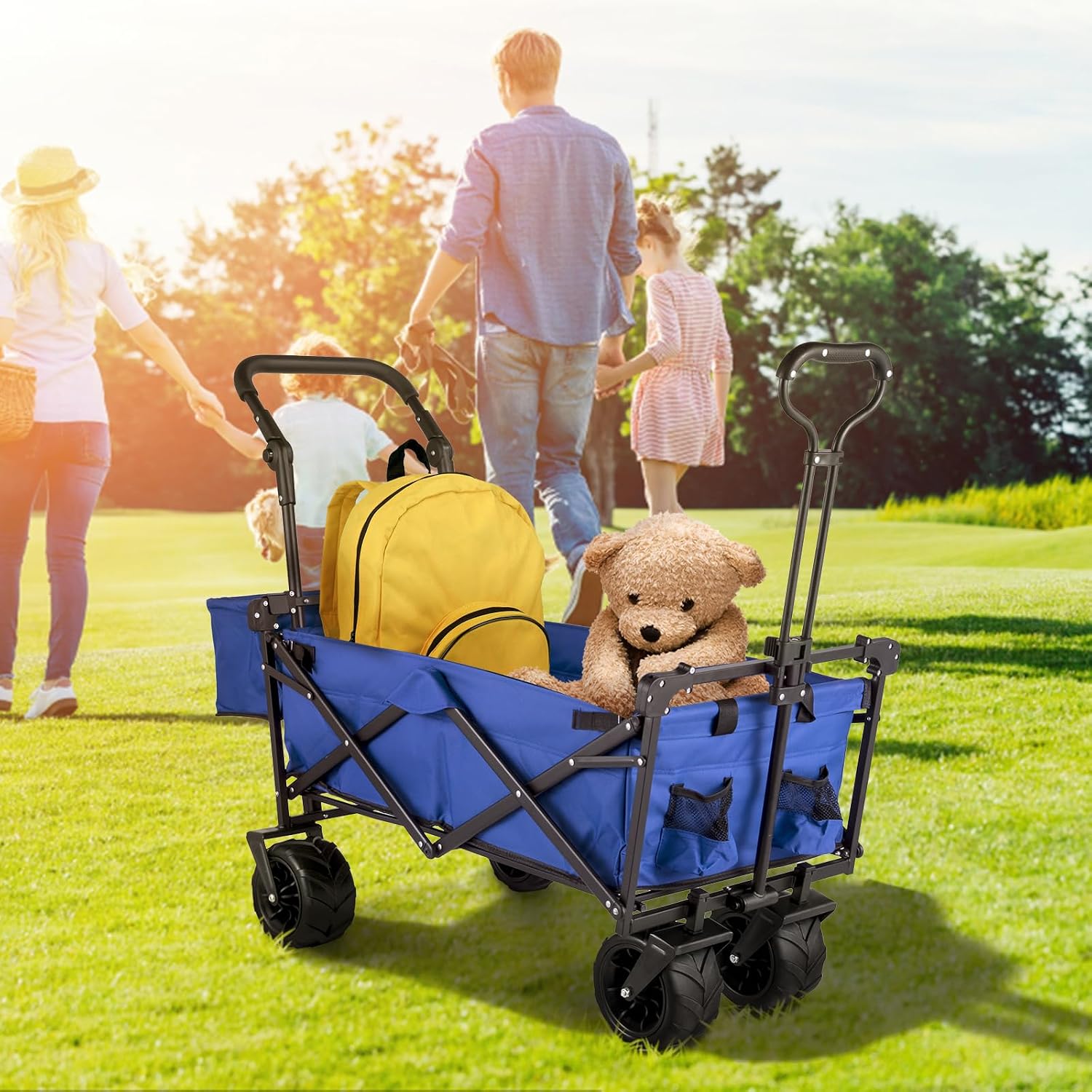 VEVOR Collapsible Wagon with Canopy, 220lbs Foldable Wagon, Beach Wagon Cart with Big Wheels and Canopy with Adjustable Push Pulling Handles VEVOR Collapsible Wagon with Canopy, 220lbs Foldable Wagon, Beach Wagon Cart with Big Wheels and Canopy with Adjustable Push Pulling Handles - Image 7
