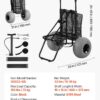 VEVOR Beach Dolly with Big Wheels for Sand, 18" x 15" Cargo Deck, Folding Sand Cart with 12" Balloon Wheels, 165 lbs Loading Capacity & 34" to 45" Adjustable Height, Heavy Duty Cart for Beach Camping