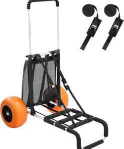VEVOR Beach Dolly with Big Wheels for Sand, 29.9" x 15.4" Cargo Deck, w/ 12" Solid Wheels, 165LBS Loading Capacity Folding Sand Cart & 27" to 44.7" Adjustable Height, Heavy Duty Cart for Beach