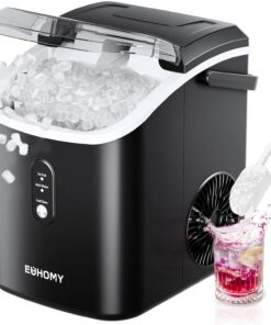 EUHOMY Nugget Ice Maker Countertop with Handle, Ready in 6 Mins, 34lbs Per Day, Removable Top Cover, Auto-Cleaning, Portable Sonic Ice Maker with Basket and Scoop, for Home/Party/RV/Camping (Black)