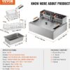 VEVOR Commercial Deep Fryer, 3000W Electric Turkey Fryer with 3 Removable Baskets, Large Capacity 18Qt / 17L Stainless Steel Countertop Single Oil Fryer, for Kitchen Restaurant Use, Silver