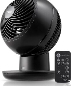 IRIS USA WOOZOO Air Circulator Fan with Remote, Oscillating Table Fan, 8 Speeds, 82ft Max Air Distance, 65° Tilt, Ultra Quiet DC Motor, Small Desk Fan for Bedroom, Office, Dorm, Black