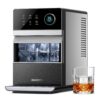 EUHOMY 2.2'' Clear Ice Cube Maker Countertop with APP, 2 Square Ice Ready in 27 Mins for Whiskey, Slow-Melting & Self-Cleaning, 110 Pcs/Day, 24H Timer, Clear Ice Maker with Ice Tong for Home/Bar