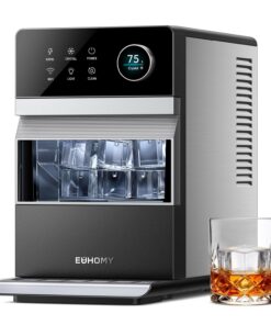 EUHOMY 2.2'' Clear Ice Cube Maker Countertop with APP, 2 Square Ice Ready in 27 Mins for Whiskey, Slow-Melting & Self-Cleaning, 110 Pcs/Day, 24H Timer, Clear Ice Maker with Ice Tong for Home/Bar
