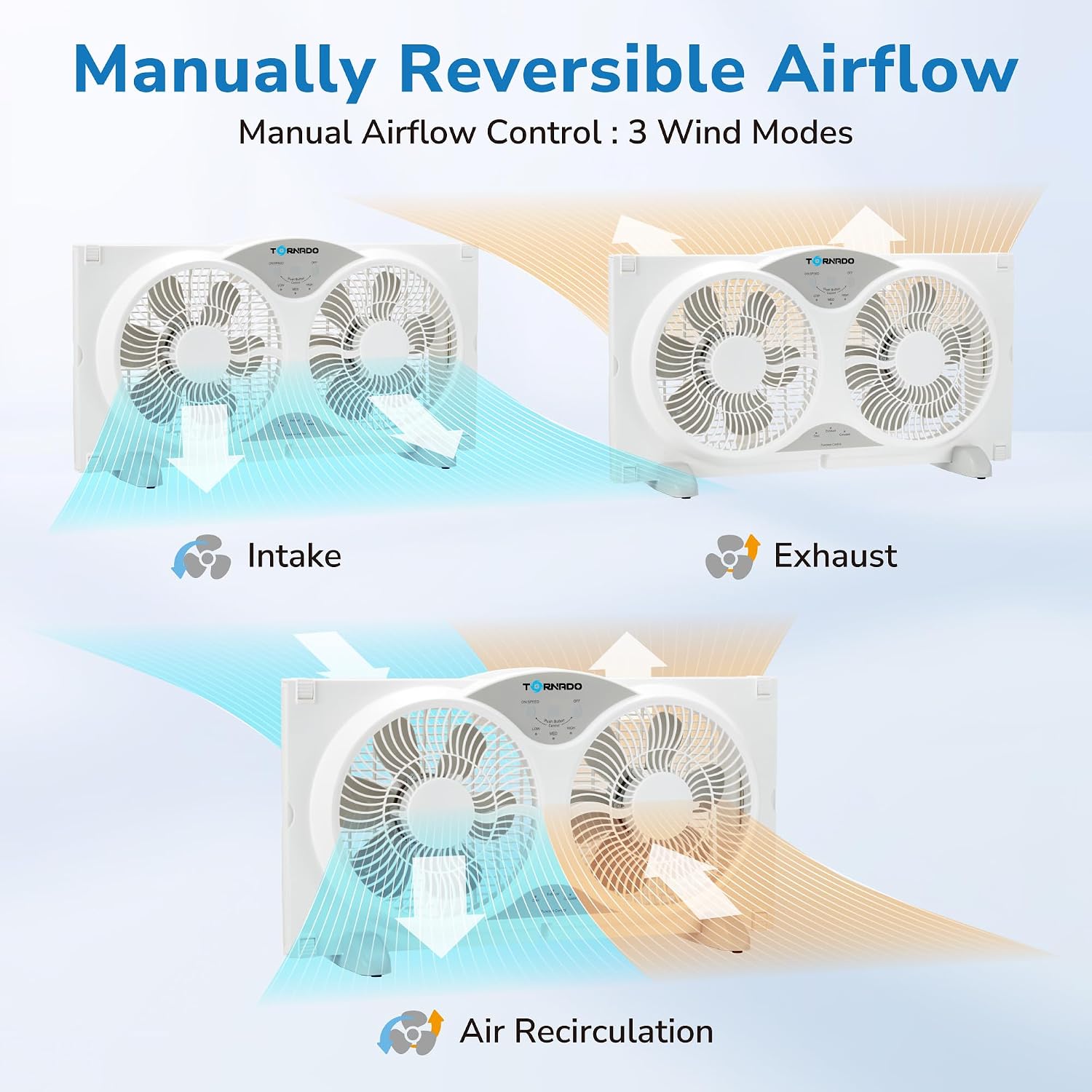 Tornado 9 Inch Window Fan with 3-Speed Settings and Detachable Base, Remote Control Window Fan for Home, Dual Fan, 23.5-35.4 Inch Expandable, 3 Function Modes (Cooling/Exhaust/Circulation), White Tornado 9 Inch Window Fan with 3-Speed Settings and Detachable Base, Remote Control Window Fan for Home, Dual Fan, 23.5-35.4 Inch Expandable, 3 Function Modes (Cooling/Exhaust/Circulation), White - Image 2