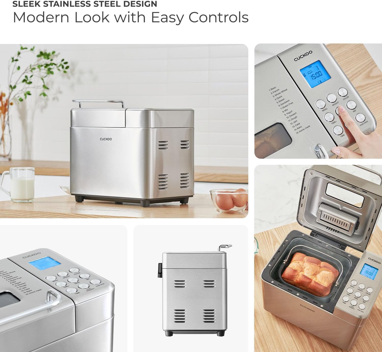 CUCKOO 2 lb. Bread Maker Machine with Auto Dispenser, CBM-AAB101S | 15 Menu Options, 3 Crust Colors, Fruit and Nut Dispensing, 6 Accessories, Sourdough Baking CUCKOO 2 lb. Bread Maker Machine with Auto Dispenser, CBM-AAB101S | 15 Menu Options, 3 Crust Colors, Fruit and Nut Dispensing, 6 Accessories, Sourdough Baking - Image 5