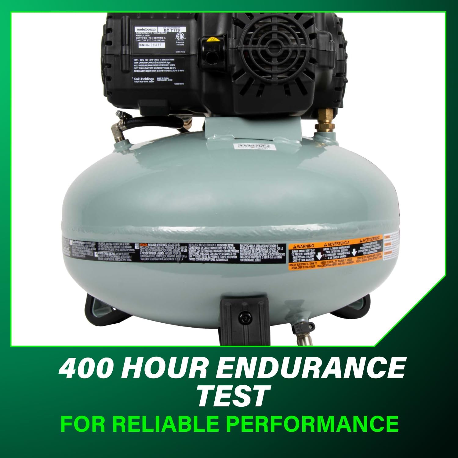 Metabo HPT Pancake Air Compressor, 6-Gallon 165PSI, Portable Air Compressor with 1.0 HP Oil-Free High Efficiency Motor, Lihghtweight, Quick Couplers for Fast Tool Changes, EC711S Metabo HPT Pancake Air Compressor, 6-Gallon 165PSI, Portable Air Compressor with 1.0 HP Oil-Free High Efficiency Motor, Lihghtweight, Quick Couplers for Fast Tool Changes, EC711S - Image 6