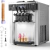 VEVOR Commercial Ice Cream Machine, 20-28L/H Yield, 2200W 3-Flavor Countertop Soft Serve Ice Cream Maker with 2 x 6L Hoppers & Hopper Agitation, Pre-Cooling Self-Cleaning for Snack Dessert Shops