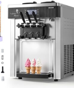 VEVOR Commercial Ice Cream Machine, 20-28L/H Yield, 2200W 3-Flavor Countertop Soft Serve Ice Cream Maker with 2 x 6L Hoppers & Hopper Agitation, Pre-Cooling Self-Cleaning for Snack Dessert Shops