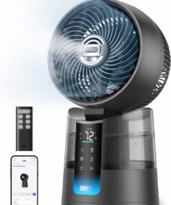 DREO TurboCool Misting Fan 516S, 150°+30° Omni-directional Oscillating Smart Desk Cooling Fan，Evaporative Air Cooler, 26 ft/s, Ultrafine Mist, 20dB, 6 Speeds 2 Modes, Remote & APP Control, RGB, Grey