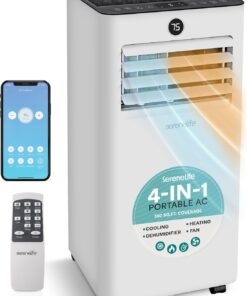 SereneLife 8000 BTU Portable Air Conditioner & Heater with WiFi, 4-in-1 Cooling, Heating, Fan & Dehumidifier, 24-H Timer, Covers 350 Sq Ft, for Bedroom, Home & Office, Includes Window Kit & Remote