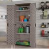 Suncast Tall Storage Cabinet for Garage Organization - 72" Freestanding Utility Closet with Shelving for Garden Supplies, Paint Cans & Outdoor Tools, Multi-Wall Resin Construction, Platinum