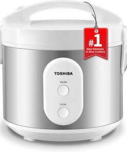 TOSHIBA Rice Cooker & Steamer Simple 5.5 Cup(Uncooked) with Steaming Basket, Removable Non-Stick Inner Pot & Inner Lid, for Soups, Stews, Grains&Oatmeal, One Touch&Keep Warm Function, Silvery White