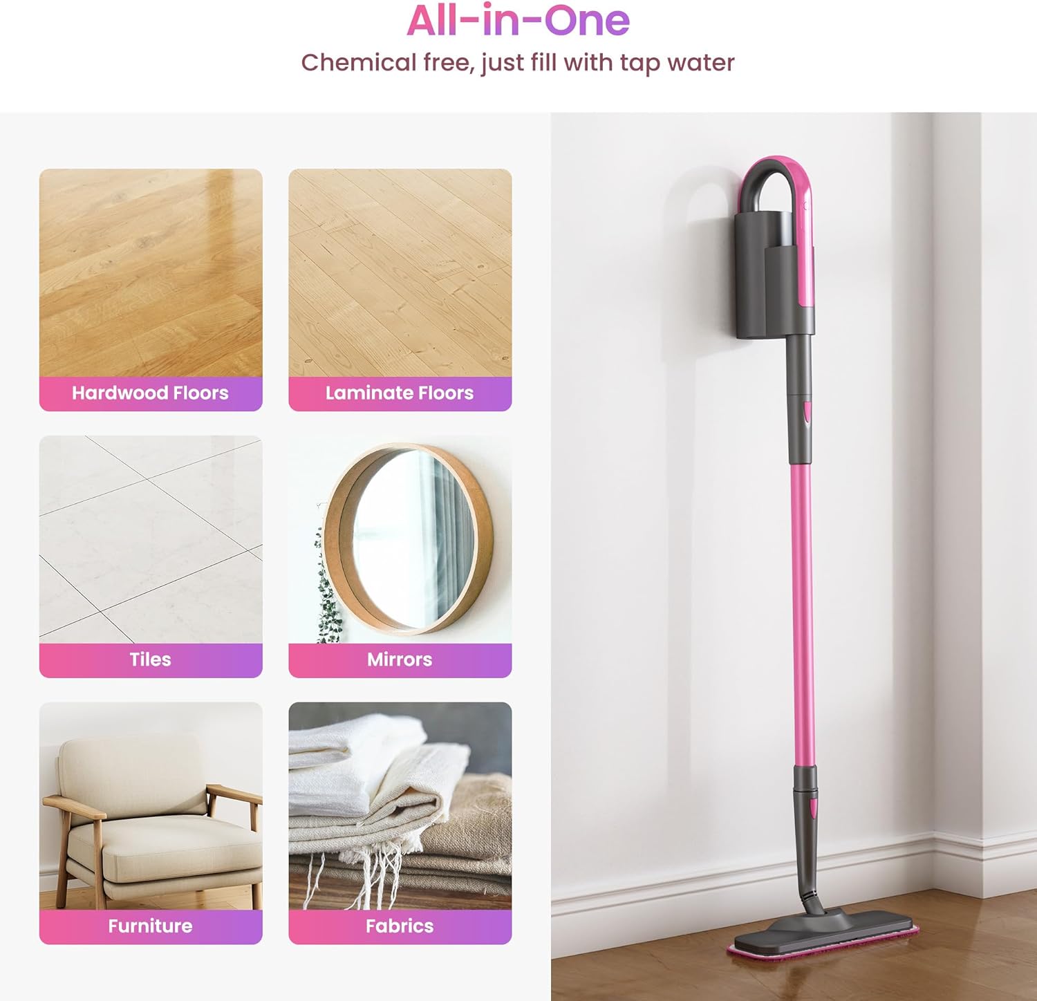 Schenley Steam Mop Cleaner with Detachable Handheld Steamer for Cleaning Hardwood, Laminate Floor, Tiles and Grout, with 14-in-1 Multi-purpose Accessories and Washable Microfiber Pads Schenley Steam Mop Cleaner with Detachable Handheld Steamer for Cleaning Hardwood, Laminate Floor, Tiles and Grout, with 14-in-1 Multi-purpose Accessories and Washable Microfiber Pads - Image 6