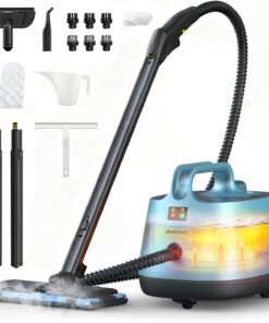 Aspiron Steam Cleaner, 293°F 58 PSI Powerful Multipurpose Handheld Steam Mop for Home Use, 21 Attachments, 50Oz Capacity, Heavy Duty Steamer for Carpets, Floors, Cars, Tiles, Crack Cleaning, Cerulean