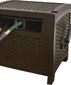Suncast 175 ft. Wicker Style Resin Hose Hideaway with Hose Guide, Java, Made in the USA