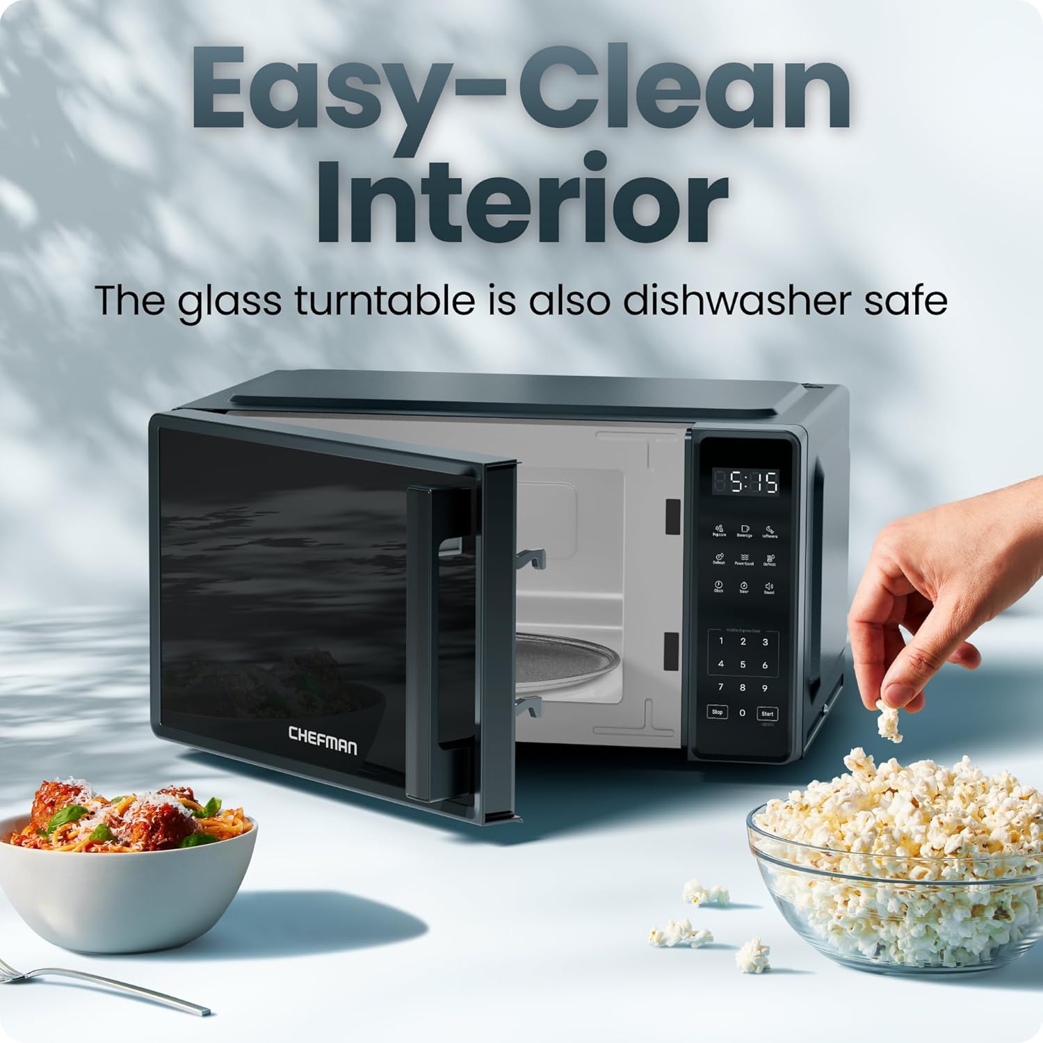 Chefman Countertop Microwave Oven 0.7 Cu. Ft., 700 Watts with 10 Power Levels, 6 Cooking Presets with One-Touch Express Cook, Eco Mode, Child Safety Lock, & Mute Button - Black Chefman Countertop Microwave Oven 0.7 Cu. Ft., 700 Watts with 10 Power Levels, 6 Cooking Presets with One-Touch Express Cook, Eco Mode, Child Safety Lock, & Mute Button - Black - Image 6