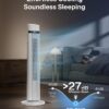 PELONIS 40 inch Bladeless Tower Fan for Bedroom, Standing Fan with Remote Control, 26ft/s, 90° Oscillation, 3 Speed Settings, 27dB, 3 Modes, 15-Hour Timer, LED Display, Fan that Blows Cold Air, White