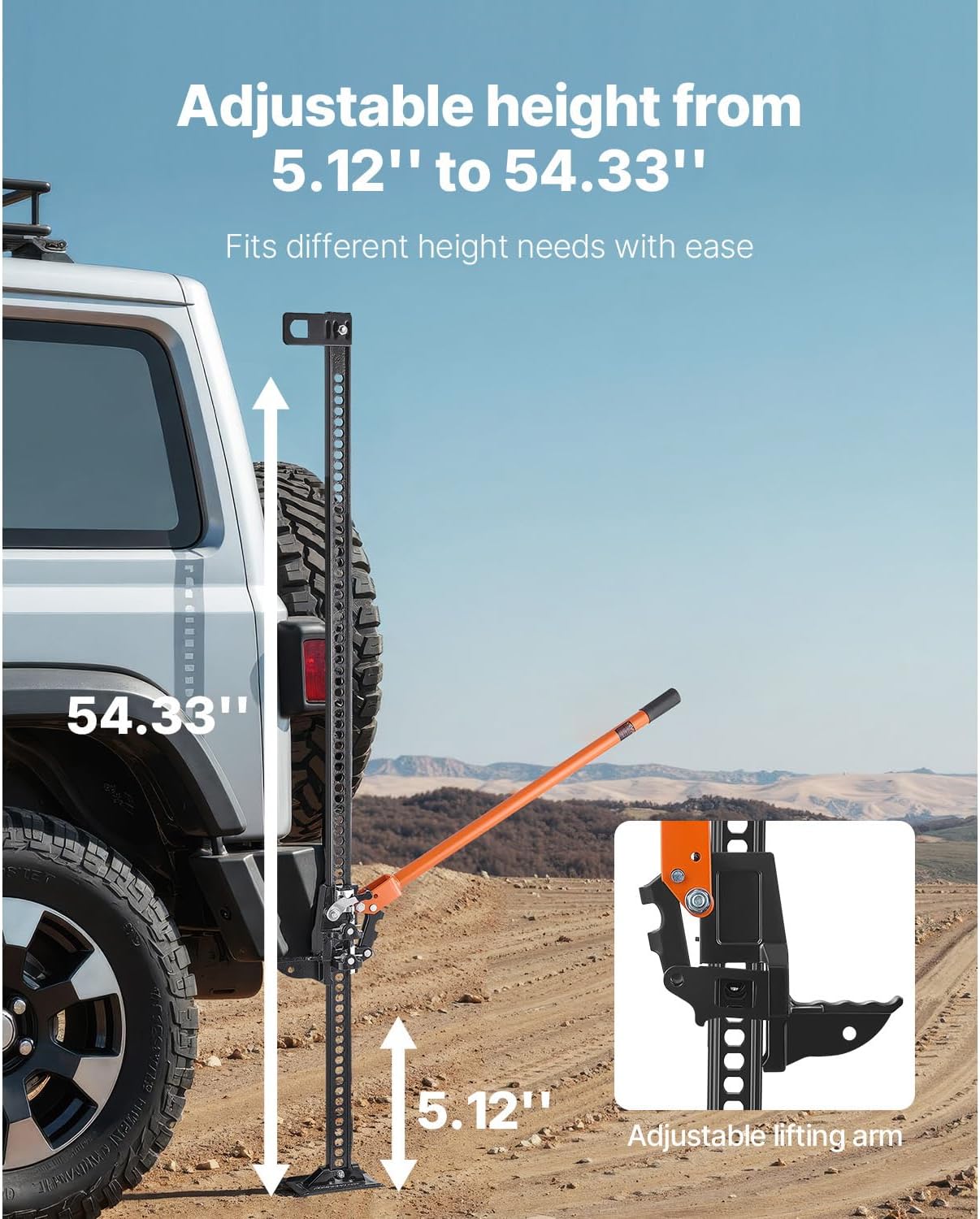 VEVOR Farm Jack 60inch, 7000 lbs Capacity Ratcheting Off Road Jeep Jack for Tractor, Truck, SUV, Bumper Lift, Orange VEVOR Farm Jack 60inch, 7000 lbs Capacity Ratcheting Off Road Jeep Jack for Tractor, Truck, SUV, Bumper Lift, Orange - Image 3