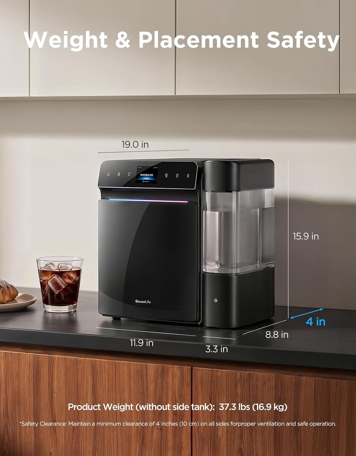 GoveeLife Smart Countertop Ice Maker 2 Pro, 3 Mins 9 Ice Cubes with 3 Sizes | 47lbs Daily, 40dB Quiet, Smart Pre-Cooling, App & Voice Control, Self-Clean, Dual Water Tanks for Home, Coffee, Party, Office GoveeLife Smart Countertop Ice Maker 2 Pro, 3 Mins 9 Ice Cubes with 3 Sizes | 47lbs Daily, 40dB Quiet, Smart Pre-Cooling, App & Voice Control, Self-Clean, Dual Water Tanks for Home, Coffee, Party, Office - Image 8