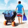VEVOR Beach Dolly with Big Wheels for Sand, 29.9" x 15.4" Cargo Deck, w/ 12" Solid Wheels, 165LBS Loading Capacity Folding Sand Cart & 27" to 44.7" Adjustable Height, Heavy Duty Cart for Beach