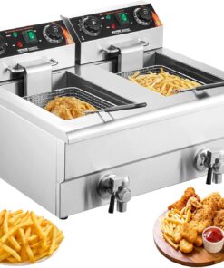 VEVOR Commercial Deep Fryer, Dual Tank 3000W Electric Countertop Fryer with Basket, 2 x 11.6Qt/11L Double Stainless Steel Oil Fryer with Drain, Time & Temp Control, for Kitchen Restaurant Use