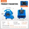 VEVOR Floor Blower, 1360 RPM 600 CFM, Air Mover for Drying and Cooling, Portable Carpet Dryer Fan with 4 Blowing Angles,3-Speeds Adjustment, for Janitorial, Home, Plumbing, Commercial Use