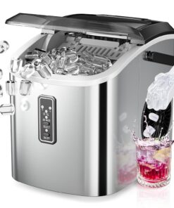 EUHOMY Ice Maker Countertop, 9 Cubes Ready in 6 Mins, 26lbs/24H, Self-Cleaning, Portable Ice Maker Machine with Carry Handle, Basket and Scoop, 2 Sizes of Bullet Ice for Home, Kitchen, Office