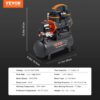VEVOR 2.1 Gallon Air Compressor, 1.2HP 2.2 CFM@90PSI Air Compressors with Max. 116PSI Pressure, Oil Free Compressor Tank for Auto Repair, Tire Inflation, Spray Painting, Woodwork Nailing