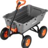 VEVOR 10 Cu.Ft 1200LBS Poly Garden Cart Dump Wagon, Heavy Duty Wheelbarrow with Convertible Handle and 13" Flat Free Tires, Outdoor Yard Wagon ATV Trailer Dump Cart Tow Behind for Lawn Mower Tractor