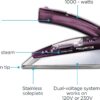 Rowenta Travel Iron, Pro Compact Stainless Steel Soleplate Hand Held Steamer Iron for Clothes, 200 Microsteam Holes, 1000 Watts Ironing, Fabric Steamer, Dual Voltage, Mini Iron, Purple, DA1560
