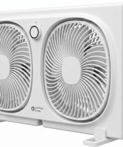 Comfort Zone 9-Inch Twin Window Fan with 2-Speed Independent 180° Rotating Fan Heads, Auto-Locking Expanders & Removable Bug Screen, for Fresh Air Intake or Warm Air Exhaust, Ideal for Home & Office
