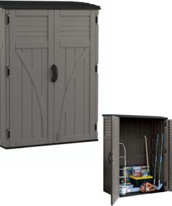 Suncast Outdoor Storage Cabinet Waterproof Resin Vertical Outdoor Storage Shed (54 cu. ft.) for Patio, Garden Tools, Cushions, & Equipment. Weatherproof Plastic Multi-Wall Design, Capacity Made in USA