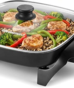 Elite Gourmet Ceralast PFAS-Free Ceramic Electric Skillet, 1200W, Dark Gray | Dishwasher Safe, Rapid Heat-Up Coating, 12"x12" Cooking Surface, Non-Stick for Everyday Meals - 2.15" Deep Design