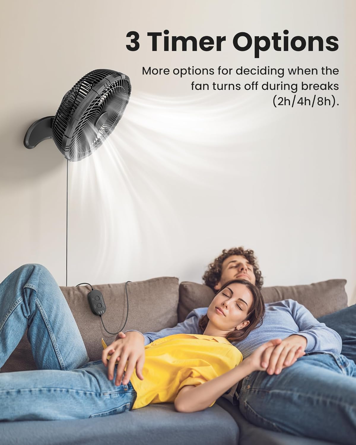 Koonie 12 Inch Wall Mount Fan, Quiet Wall Fan with Timer, 9.8ft Wired Remote, 80° Oscillation, 100° Adjustable, 3 Speeds High Velocity for RV Bedroom Kitchen Office Garage Koonie 12 Inch Wall Mount Fan, Quiet Wall Fan with Timer, 9.8ft Wired Remote, 80° Oscillation, 100° Adjustable, 3 Speeds High Velocity for RV Bedroom Kitchen Office Garage - Image 3