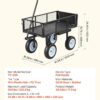 VEVOR 500 LBS Steel Garden Cart with Work Seat, Heavy Duty Garden Wagon Cart on Wheels, Outdoor Metal Utility Yard Wagon Gardening Stool with 10inch Flat Free Tires, Tool Tray & Adjustable Handle