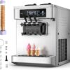 VEVOR Commercial Ice Cream Machine, 20-28L/H Yield, 2200W 3-Flavor Countertop Soft Serve Ice Cream Maker with 2 x 6L Hoppers & Built-In Puffing Pump, Pre-Cooling Low-Mix Alert for Snack Dessert Shops