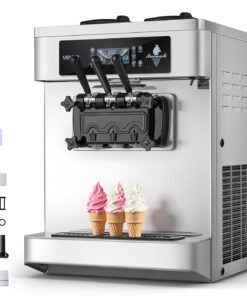 VEVOR Commercial Ice Cream Machine, 20-28L/H Yield, 2200W 3-Flavor Countertop Soft Serve Ice Cream Maker with 2 x 6L Hoppers & Built-In Puffing Pump, Pre-Cooling Low-Mix Alert for Snack Dessert Shops