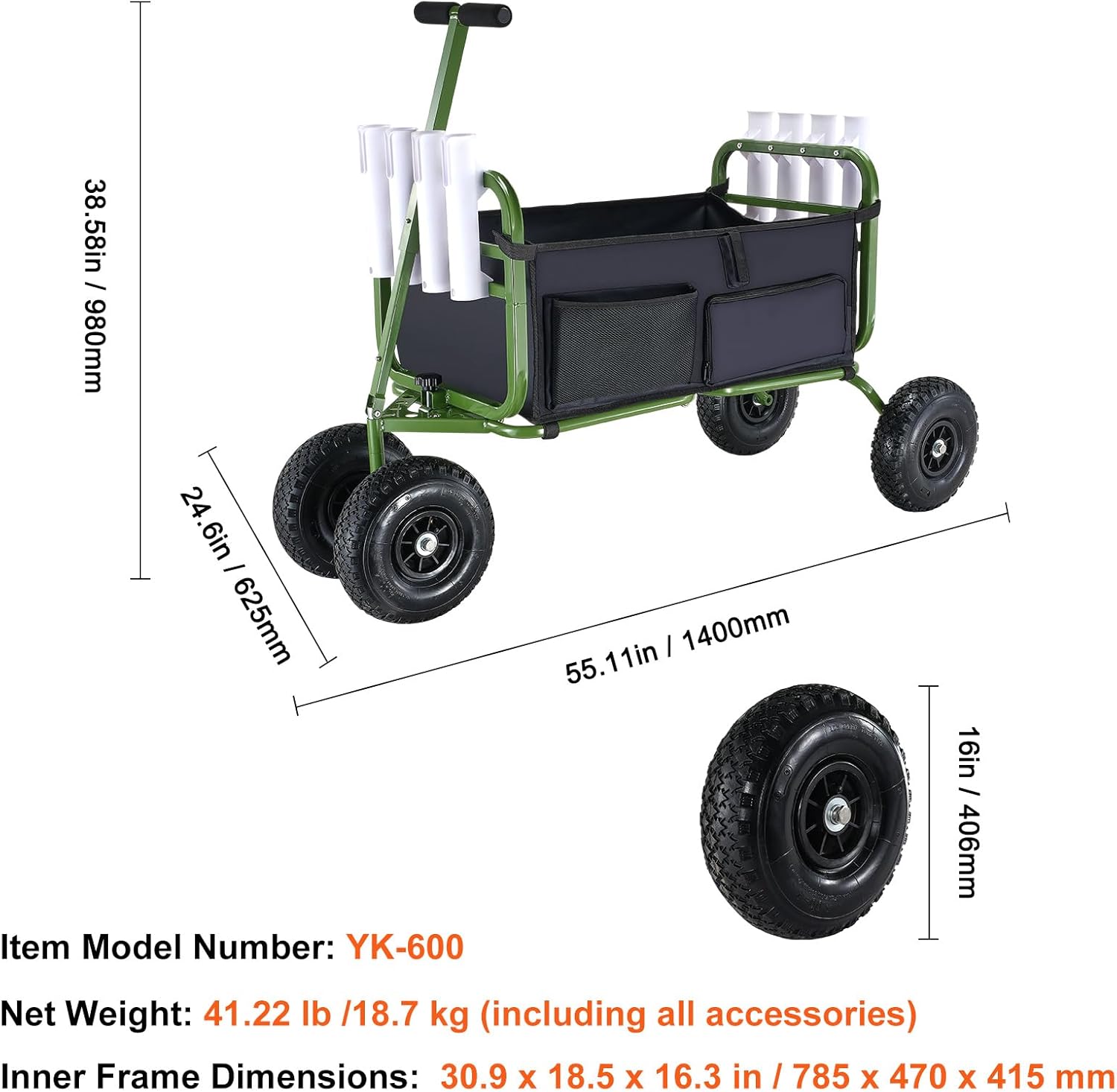 VEVOR Fishing Cart, 300 lbs Load Capacity, Foldable Fish and Marine Cart with Four 11" Big Wheels Rubber Balloon Tires, Heavy-Duty Steel Pier Wagon Trolley with 8 Rod Holders for Picnic VEVOR Fishing Cart, 300 lbs Load Capacity, Foldable Fish and Marine Cart with Four 11" Big Wheels Rubber Balloon Tires, Heavy-Duty Steel Pier Wagon Trolley with 8 Rod Holders for Picnic - Image 7