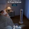 DREO Tower Fan for Bedroom, 90° Oscillating Standing Fans for Room with 4 Speeds, 3 Modes, 28dB Quiet for Sleep, 26ft/s Velocity, 8H Timer, Remote, Living Room, Office, Home, White