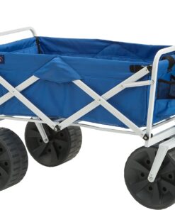 Mac Sports Heavy Duty Collapsible Folding All Terrain Utility Beach Wagon Cart, Blue/White
