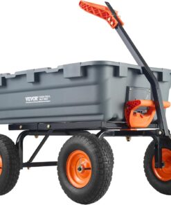 VEVOR Heavy Duty 1200lbs 7 Cu.Ft Wheelbarrow Garden Dump Cart Wagon | 2-in-1 Convertible Handle to Trailer For ATV Mower Tractor, 13in All Terrain Wheels