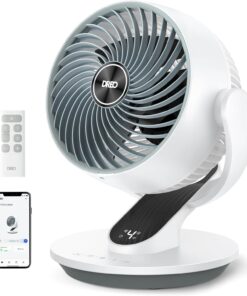 DREO Smart Fan for Bedroom, 120° Vertical and 90° Oscillating Fan with Voice Control, 13 Inch Height Quiet Air Circulator for Whole Room, 70 ft, 4 Speeds, 5 Modes, 12H Timer, Desk Fans for Home, White