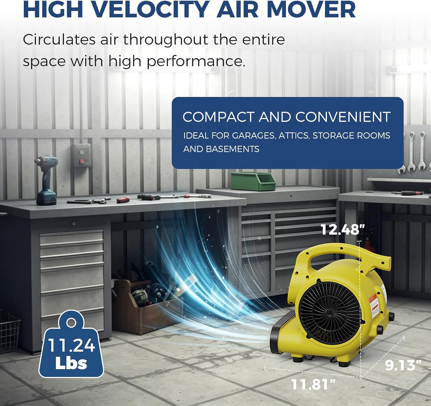 ALORAIR 600 CFM Air Mover Blower Fan for Industrial, Workshop, and Home Use - 3 Speeds, 5 Adjustable Angles and Daisy Chain - Ideal for Water Damage Restoration and Plumbing - GF600A Yellow ALORAIR 600 CFM Air Mover Blower Fan for Industrial, Workshop, and Home Use - 3 Speeds, 5 Adjustable Angles and Daisy Chain - Ideal for Water Damage Restoration and Plumbing - GF600A Yellow - Image 9