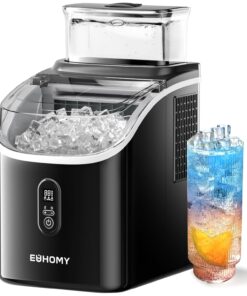 EUHOMY Ice Cube Maker Machine Countertop with External Water Tank, 2 Ways to Add Water, 34Lbs/Day, 16Pcs Ready in 7 Mins, Auto-Cleaning, with Ice Scoop & Basket, for Home/Kitchen/Office/Bar (Black)