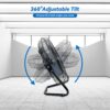 TEMPWARE 20 Inch High Velocity Industrial Floor Fan, 3-Speed Heavy Duty Metal Cradle Floor Fans with 360° Tilt for Warehouse, Workshop, Garage, Factory and Basement, Black & Blue
